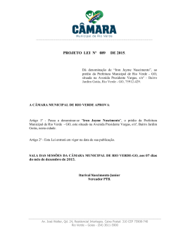 PROJETO LEI Nº 089 DE 2015. - Câmara Municipal de Rio Verde