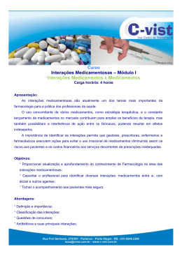 Interações Medicamentosas – Módulo I Interações Medicamentos x