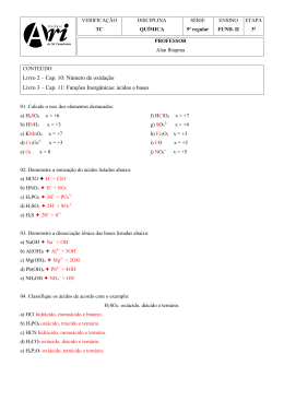 Livro 2 – Cap. 10: Número de oxidação Livro 3 – Cap. 11: Funções