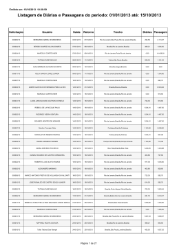 Listagem de Diárias e Passagens do período: 01/01/2013 até: 15/10