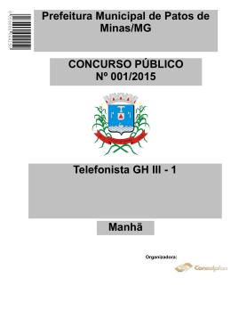 Telefonista GH III - 1 CONCURSO PÚBLICO Nº 001/2015 Prefeitura