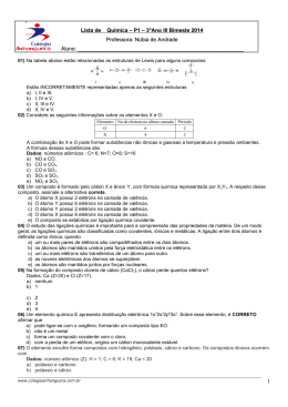 Lista de Química – P1 – 3°Ano III Bimeste 2014 Professora: Núbia