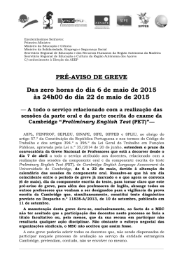 PRÉ-AVISO DE GREVE Das zero horas do dia 6 de maio de 2015