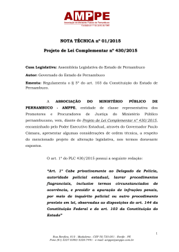 NOTA TÉCNICA nº 01/2015 Projeto de Lei Complementar nº 430/2015