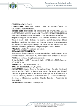 CONVÊNIO Nº 023/2012 CONVENENTE: HOSPITAL SANTA CASA