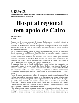 Hospital regional tem apoio de Cairo