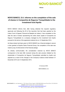 NOVO BANCO, S.A. informs on the completion of the sale of