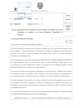 Assunto: Agrupamento dos Hospitais da Universidade de Coimbra