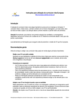 Instruções para utilização do curriculum vitæ Europass Introdução