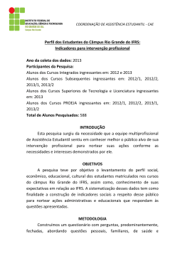 Perfil dos Estudantes do Câmpus Rio Grande do IFRS: Indicadores