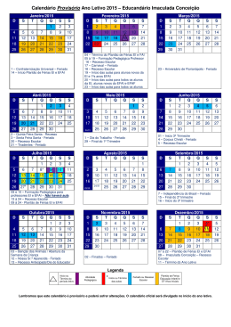 Calendário Provisório Ano Letivo 2015