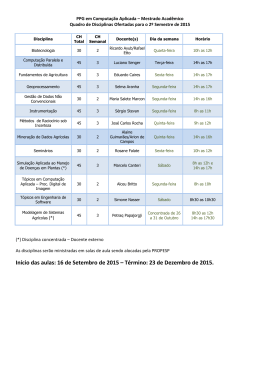 Início das aulas: 16 de Setembro de 2015 – Término