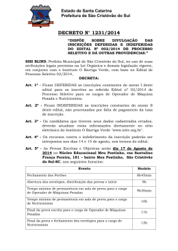 Decreto 1231 - INSCRIÇÕES DEFERIDAS E INDEFERIDAS