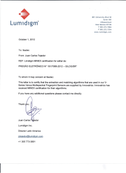 Juan Carlos Tejedor R,EF:Limidigm MINEX certification for