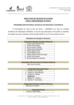 resultado de seleção de alunos edital pibid/unisinos nº 05/2014
