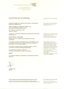 Certificado de Acreditação - Janz - Contagem e Gestão de Fluídos, SA