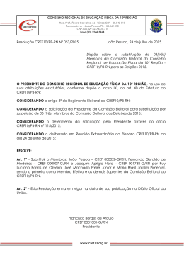Resolução CREF10/PB-RN Nº 053/2015 João Pessoa, 24 de julho