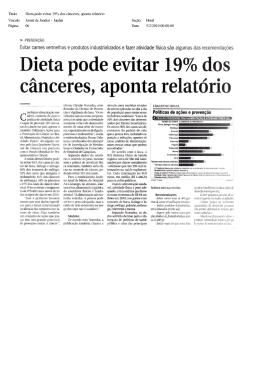 Título: Dieta pode evitar 19% dos cânceres, aponta relatório Veiculo