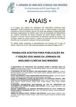 Lista de trabalhos aceitos para publicação da 1ª edição dos Anais