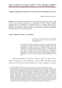 Notas históricas e atuais. - Arquivo Público Municipal de Caetité