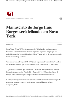 Manuscrito de Jorge Luis Borges será leiloado em Nova York