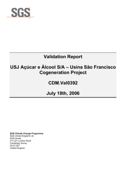 Validation Report USJ Açúcar e Álcool S/A – Usina São Francisco
