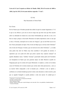 Carta de D. Luís Cerqueira ao Reitor de Manila. Shiki, 28