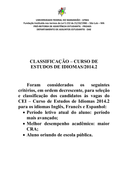 CLASSIFICAÇÃO – CURSO DE ESTUDOS DE IDIOMAS/2014.2