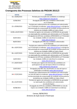 Cronograma dos Processos Seletivos do PROUNI 2015/2