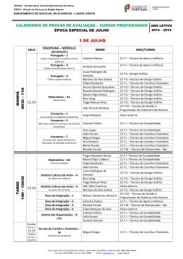 Calendário das Provas de Avaliação dos CP