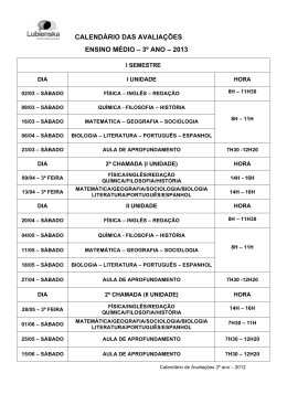 calendário das avaliações ensino médio – 3º ano – 2013