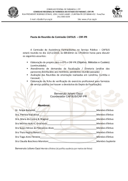 Pauta de Reunião da Comissão CAFSUS – CRF-PR