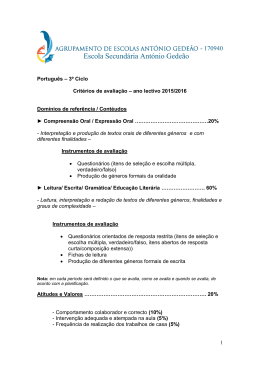 1 Português – 3º Ciclo Critérios de avaliação – ano lectivo 2015