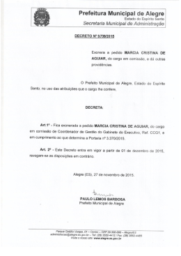 Decreto 9739-15 - Exonera Marcia Cristina de Aguiar - Alegre-ES