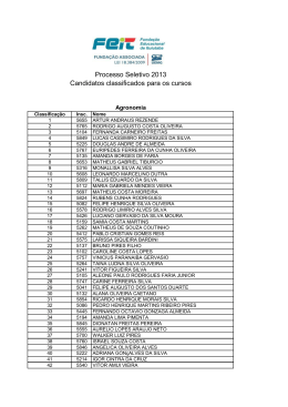 Processo Seletivo 2013 Candidatos classificados para os