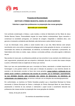 Instituir o prémio municipal Maria de Jesus Barroso