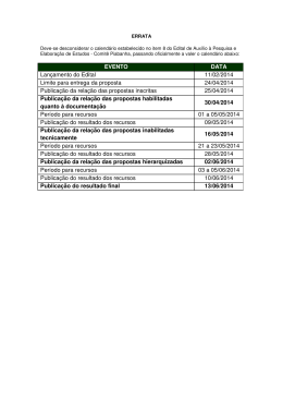 EVENTO DATA Lançamento do Edital 11/02/2014 Limite para