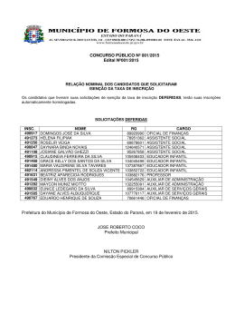 CONCURSO PÚBLICO Nº 001/2015 Edital Nº001/2015 Prefeitura