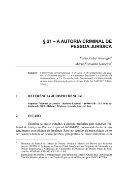 § 21 – A AUTORIA CRIMINAL DE PESSOA JURÍDICA