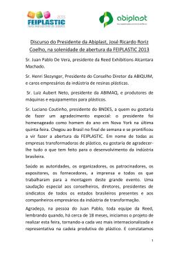 Discurso do Presidente da Abiplast, José Ricardo Roriz Coelho, na