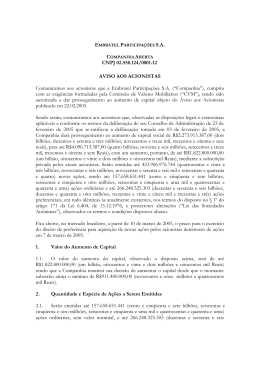 CNPJ 02.558.124/0001-12 AVISO AOS ACIONISTAS