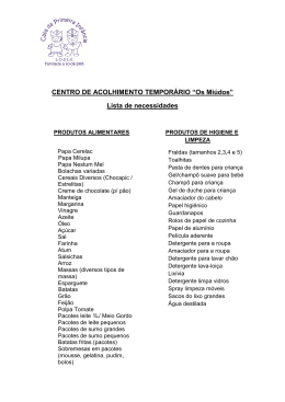 Lista necessidades do CAT - Bens alimentares e higiene
