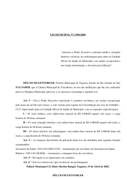 LEI MUNICIPAL Nº 2.901/2002 “Autoriza o Poder Executivo