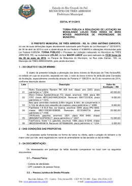 Edital Leilão 01 2015 - Prefeitura Municipal de Três Arroios