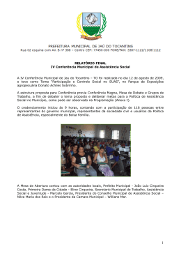 RELATÓRIO FINAL IV Conferência Municipal de Assistência Social