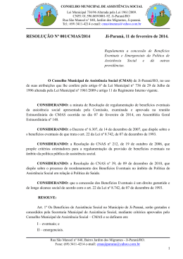RESOLUÇÃO Nº 001/CMAS/2014 Ji-Paraná, 11 de fevereiro de 2014.