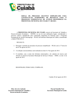 A PREFEITURA MUNICIPAL DE CUIABÁ, através da Secretaria de