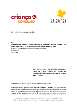 Carta enviada ao Ministro Relator Dias Toffoli em 15.12.2014