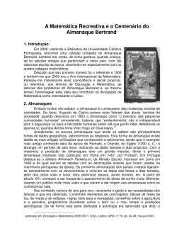 A Matemática Recreativa e o Centenário do Almanaque Bertrand*
