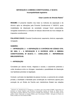SEPARAÇÃO E A EMENDA CONSTITUCIONAL nº 66/2010